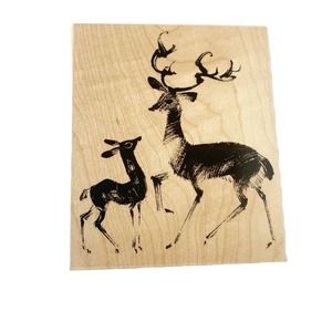 Penny Black Deer Let's Play Rubber Stamp Sketch 2803K USA Papa Baby Deer 2003